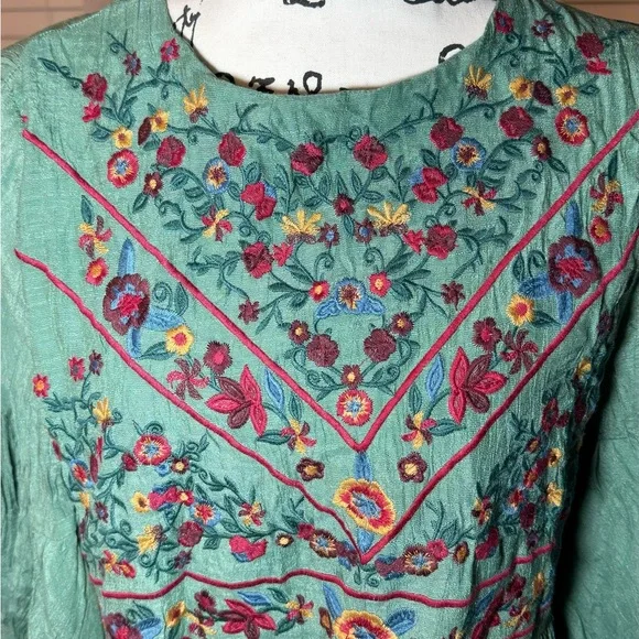 Umgee Sage Green and Embroidered dress - Picture 3 of 11